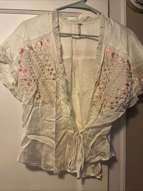 Free People - White ivory Embroidered Tie-Front Women’s Top